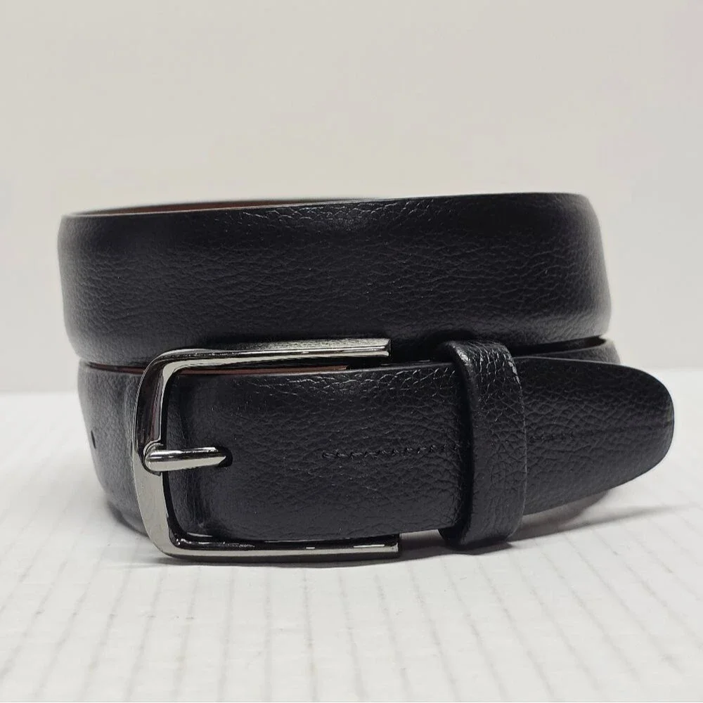 PERRY ELLIS Black Leather Classic Dress Belt 38